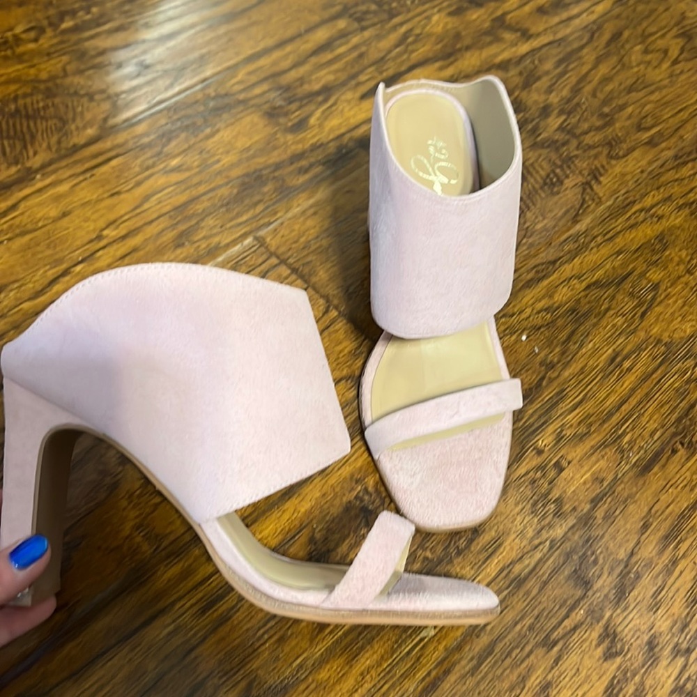 Pink suede heels